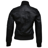 Women's Real Sheep Leather Motorcycle Bomber Jacket | Black The Stitch Fit