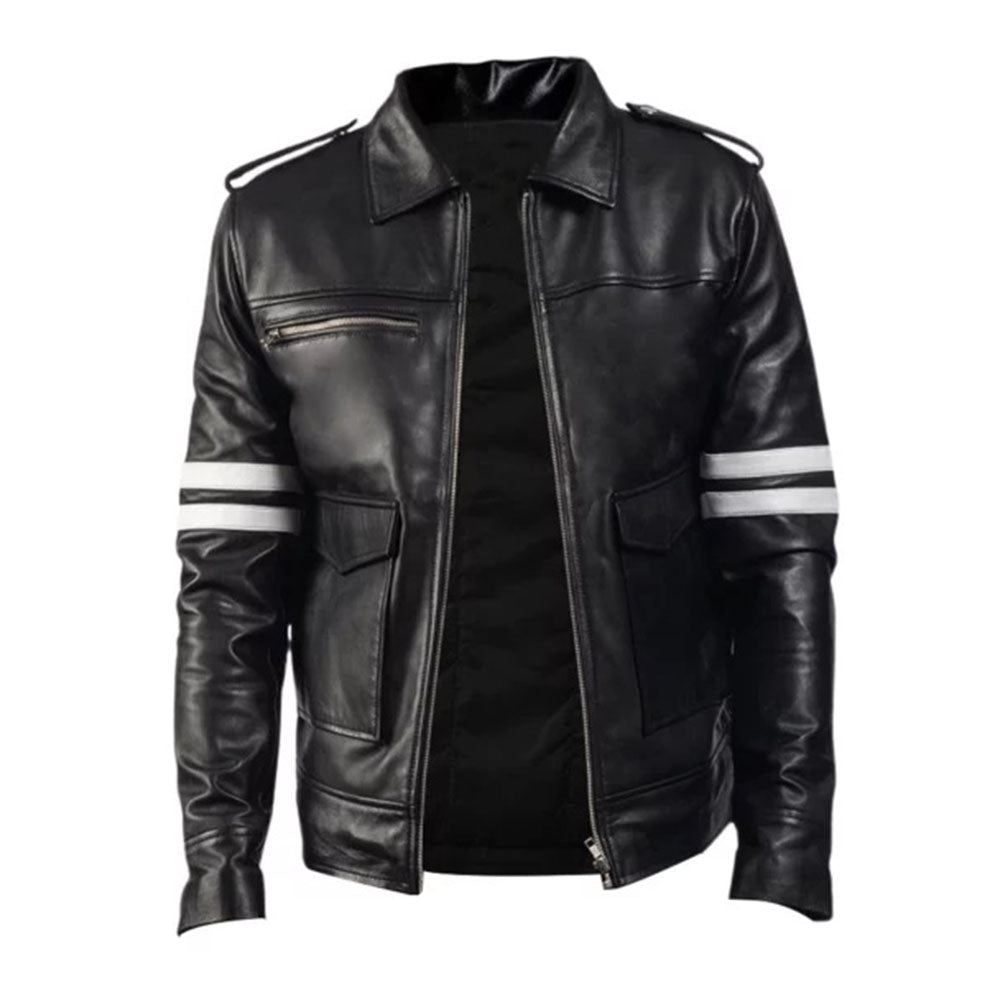Men's Cafe Racer Leather Jacket | Black The Stitch Fit