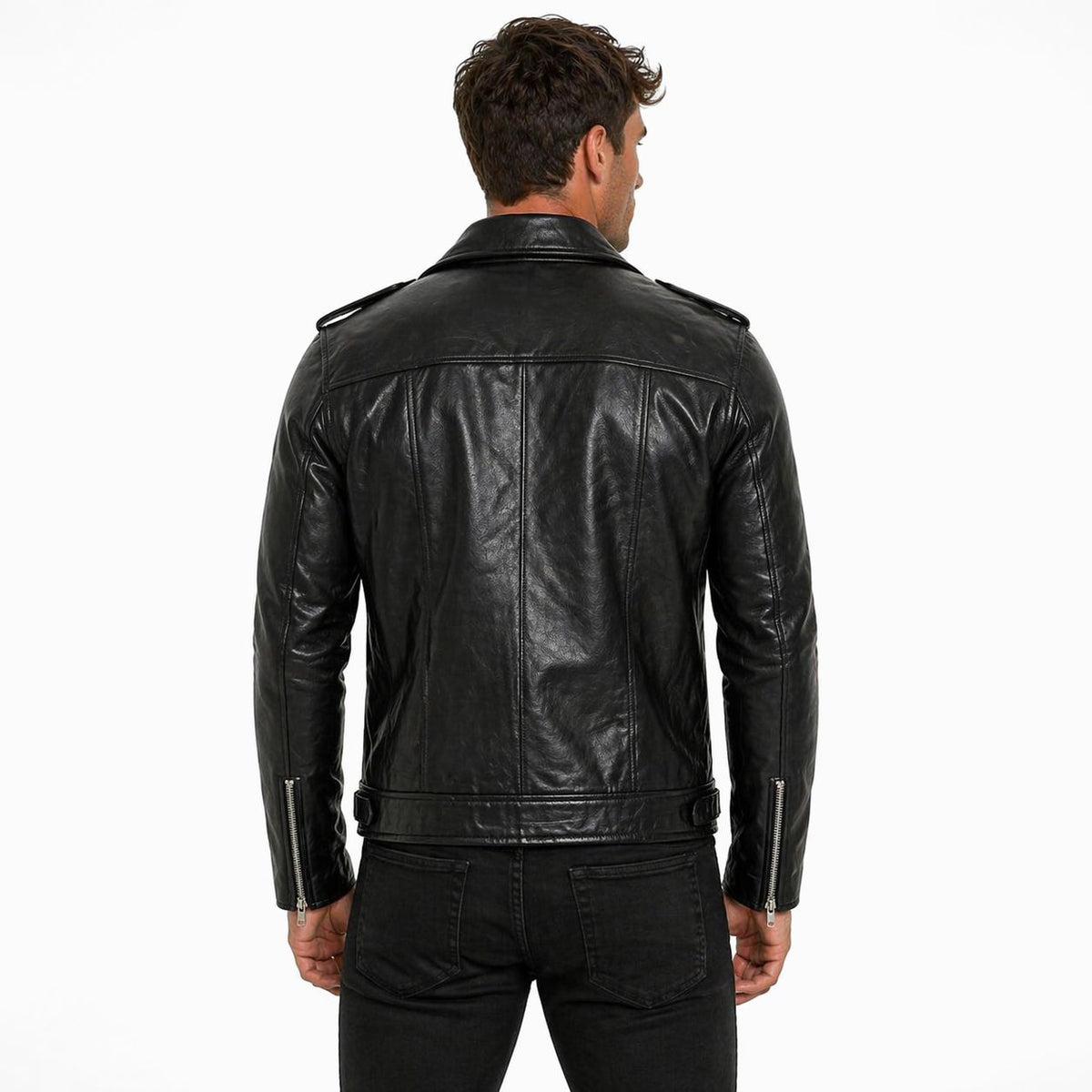 Men's Asymmetrical Genuine Leather Jacket | Black The Stitch Fit