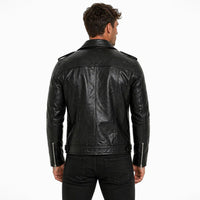 Men's Asymmetrical Genuine Leather Jacket | Black The Stitch Fit