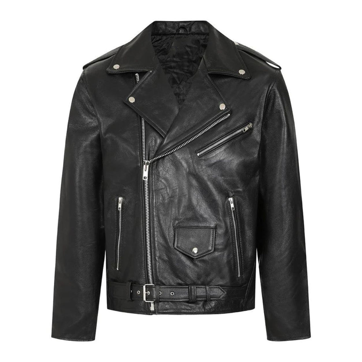 Men's Asymmetrical Genuine Leather Jacket | Black The Stitch Fit