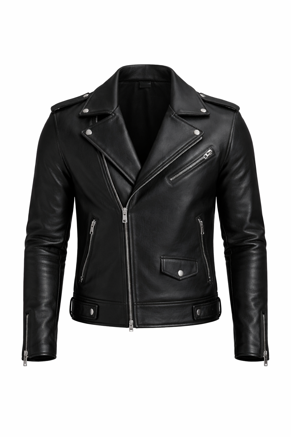 Men’s Black Biker Leather Jacket – Real Leather Moto Jacket - The Stitch Fit