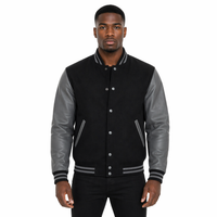 Men's Bomber Leather Jacket | Black/Grey The Stitch Fit