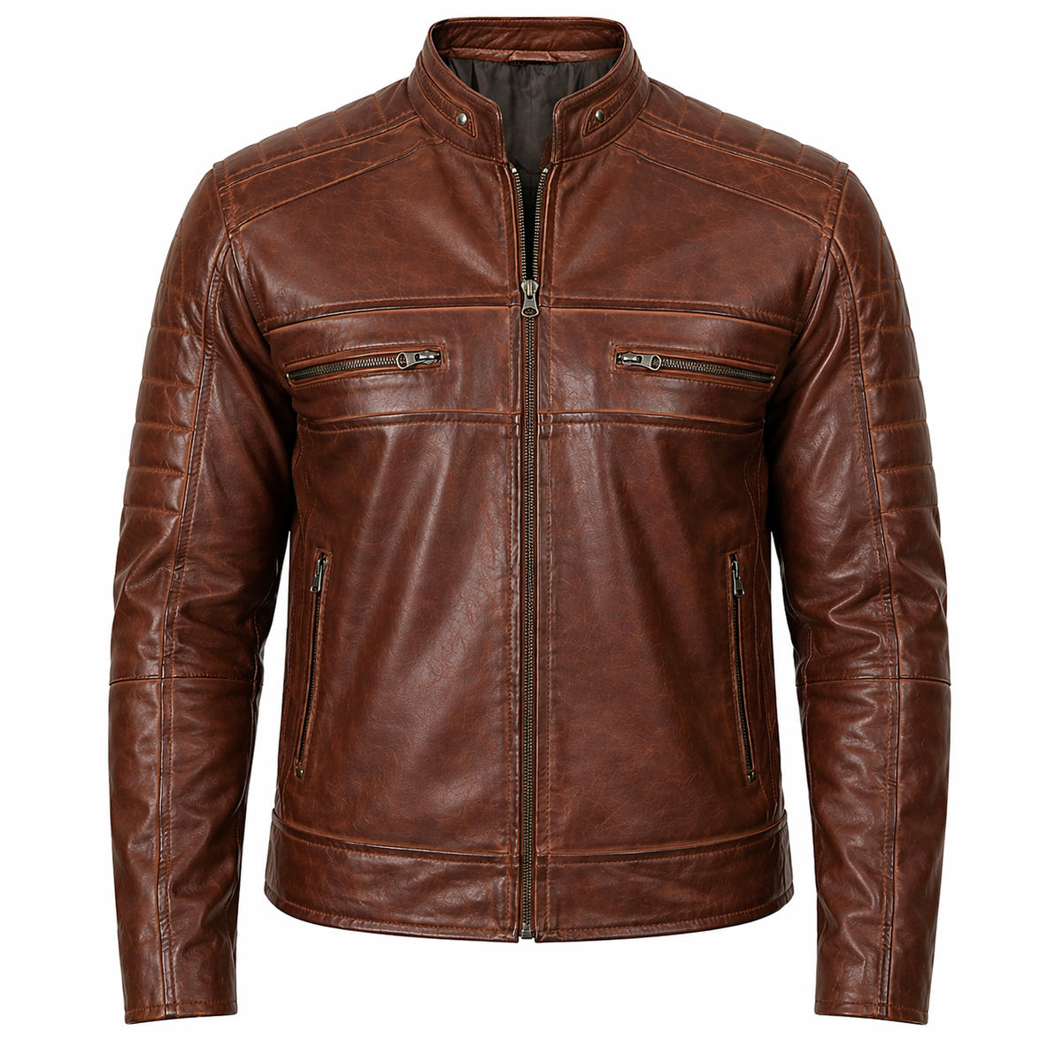 Men's Cafe Racer Leather Jacket | Brown The Stitch Fit