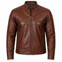 Men's Cafe Racer Leather Jacket | Brown The Stitch Fit