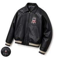 Men's Avirex Real Leather Jacket, Black Flight Bomber, American Varsity Style | Black The Stitch Fit