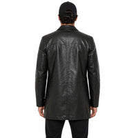 Person wearing a Men's Genuine Leather Blazer Coat | Black The Stitch Fit