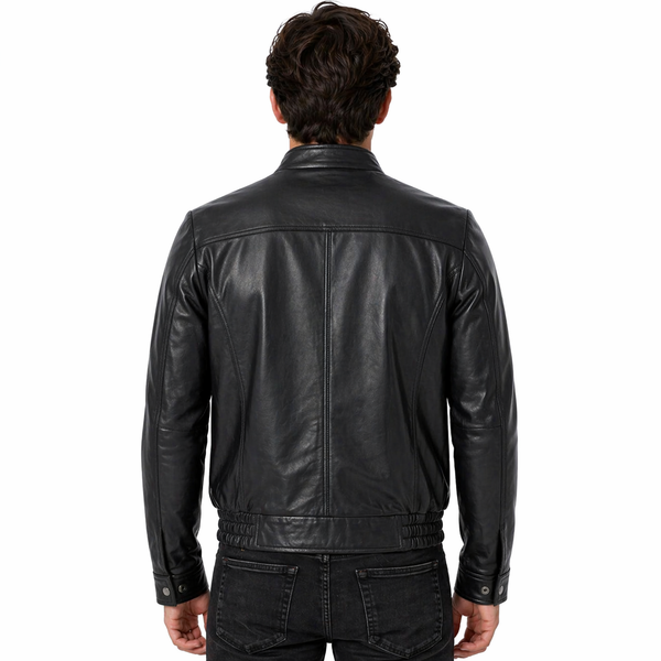 Men's Genuine Leather Bomber Jacket | Black The Stitch Fit