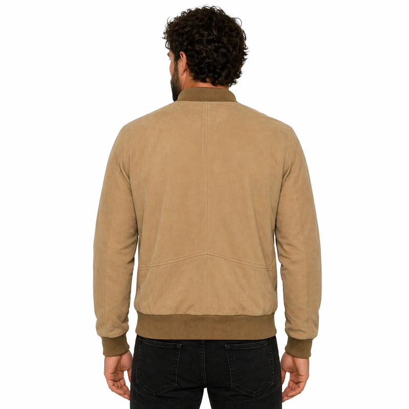 Men's Bomber Suede Leather Jacket | Camel Brown
