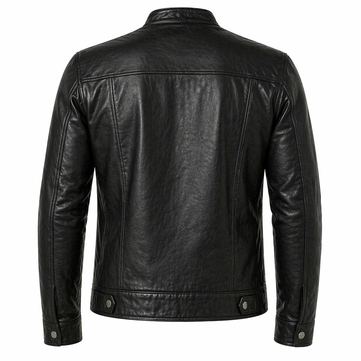 Men's Leather Biker Jacket with Red Stripes, Zip Front | Black The Stitch Fit