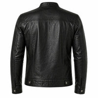 Men's Leather Biker Jacket with Red Stripes, Zip Front | Black The Stitch Fit