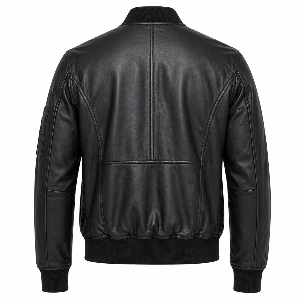 Men's Leather Bomber Jacket, Zip Front, Multiple Pockets | Black The Stitch Fit