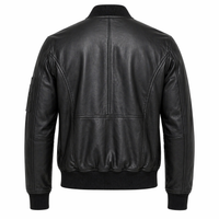 Men's Leather Bomber Jacket, Zip Front, Multiple Pockets | Black The Stitch Fit