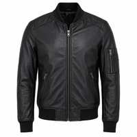 Men's Leather Bomber Jacket, Zip Front, Multiple Pockets | Black The Stitch Fit