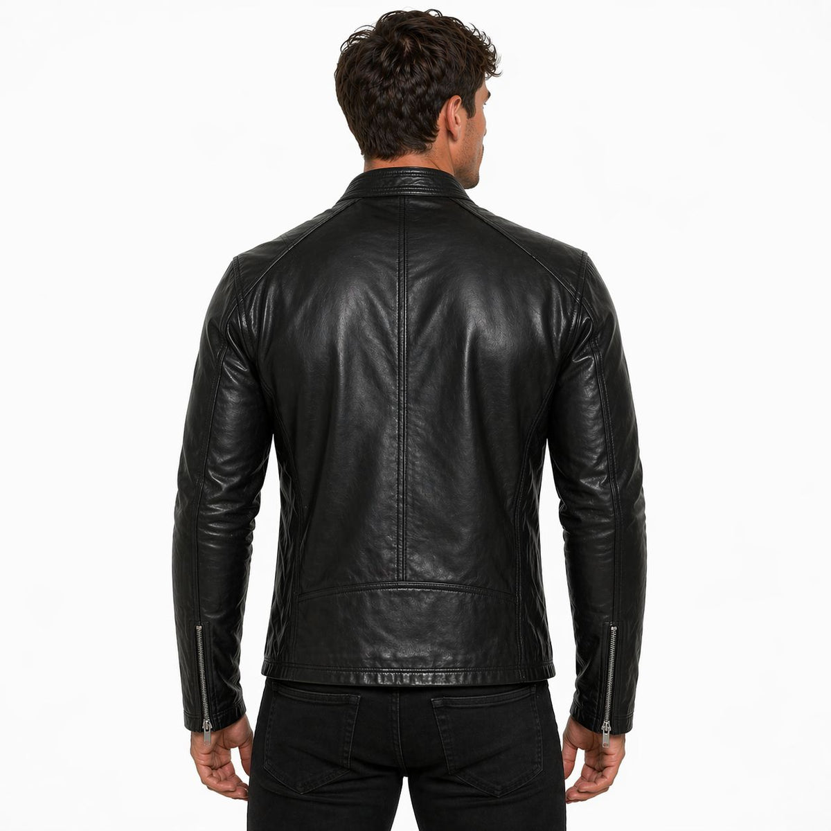 Men's Pure Leather Biker Jacket | Black The Stitch Fit