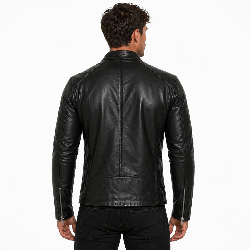 Men's Pure Leather Biker Jacket | Black The Stitch Fit