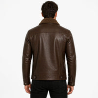 Men's Shiny Leather Jacket with Shearling Collar | Shiny Brown The Stitch Fit