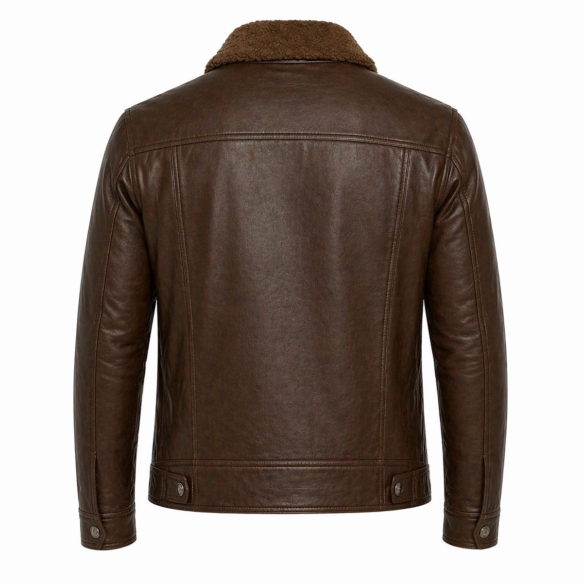 Men's Shiny Leather Jacket with Shearling Collar | Shiny Brown