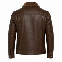 Men's Shiny Leather Jacket with Shearling Collar | Shiny Brown