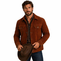 Men's Trucker Suede Leather Jacket,  X-Men 2017 Logan Wolverine 3 Hugh Jackman Style | Brown The Stitch Fit