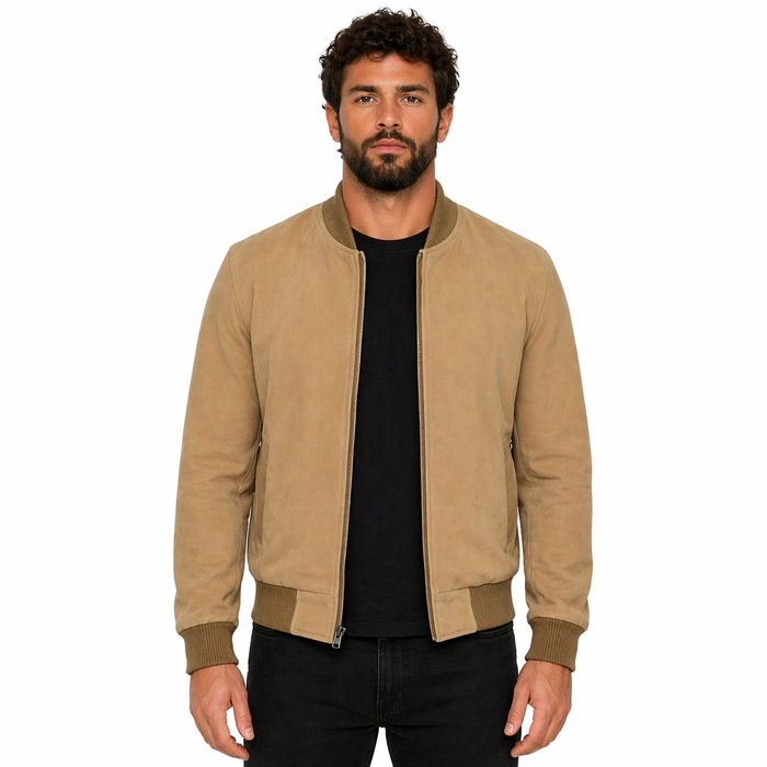 Men's Bomber Suede Leather Jacket | Camel Brown