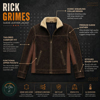 Men's Rick Grimes The Walking Dead Season 6 Real Suede Leather Jacket Info graph | Brown The Stitch Fit