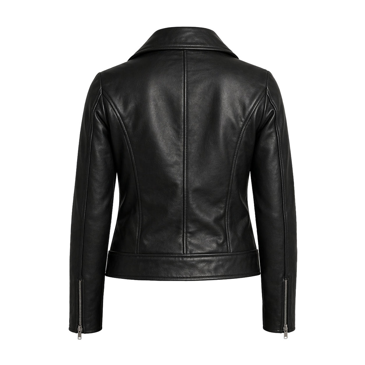 The Stitch Fit Women's Black Biker Leather Jacket – Slim Fit Moto Style with Asymmetrical Zip & Belted Waist