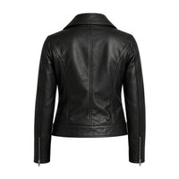 The Stitch Fit Women's Black Biker Leather Jacket – Slim Fit Moto Style with Asymmetrical Zip & Belted Waist