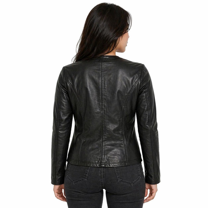 Women Motorcycle Leather Jacket | Black The Stitch Fit