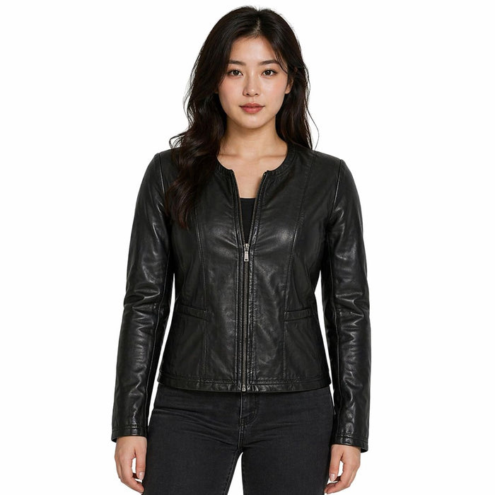 Women Wearing a Women Motorcycle Leather Jacket | Black The Stitch Fit