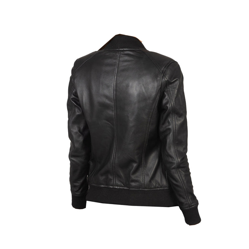 Women's Biker Bomber Leather Jacket | Black The Stitch Fit