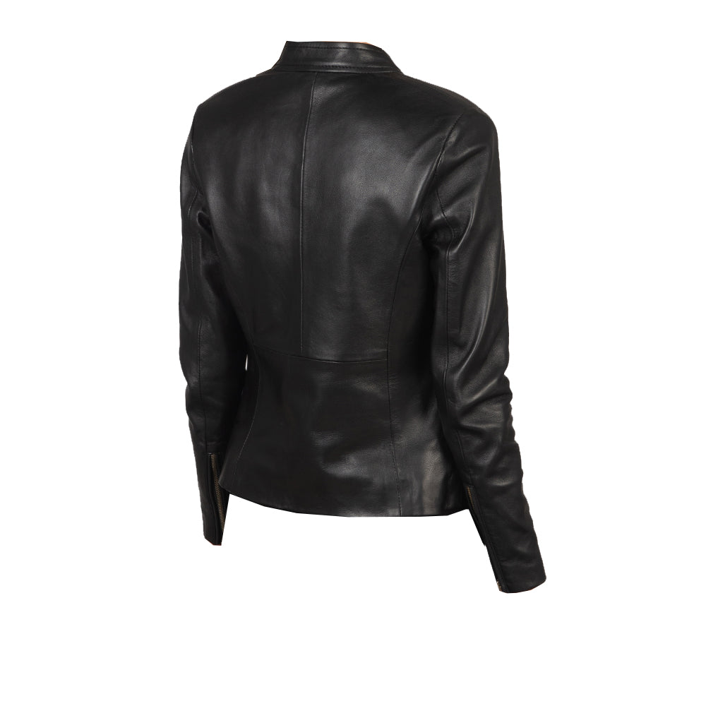 Women Black Biker Leather Jacket | Black The Stitch Fit