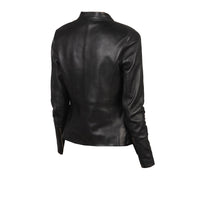 Women Black Biker Leather Jacket | Black The Stitch Fit