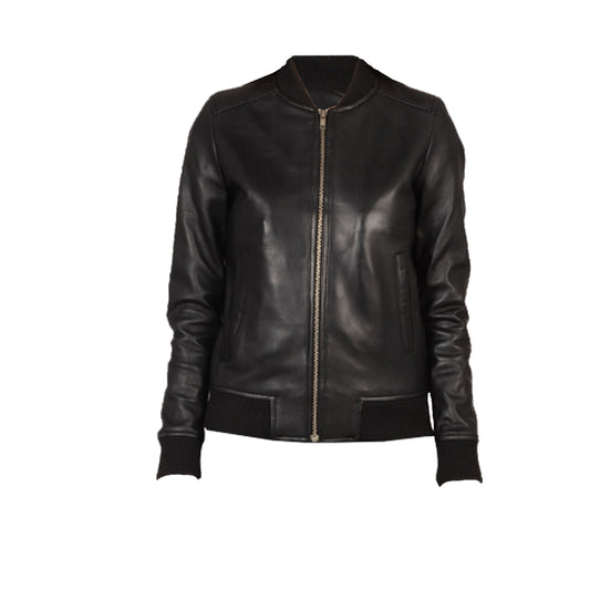 Women's Biker Bomber Leather Jacket | Black