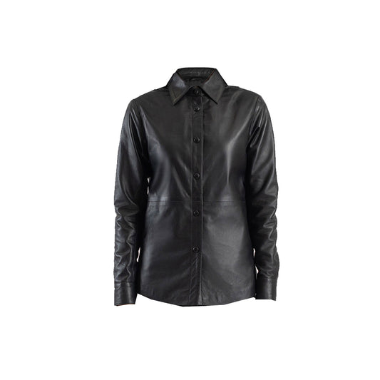 Women's Leather Shirt Collar Leather Jacket | Black