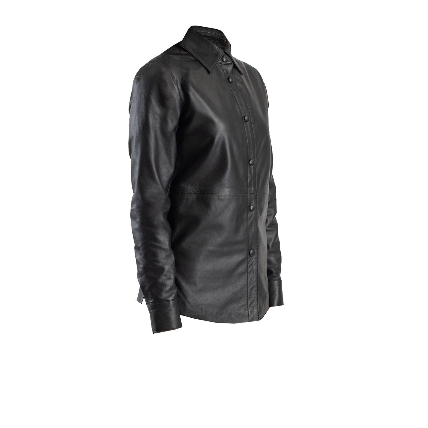 Women's Leather Shirt Collar Leather Jacket | Black