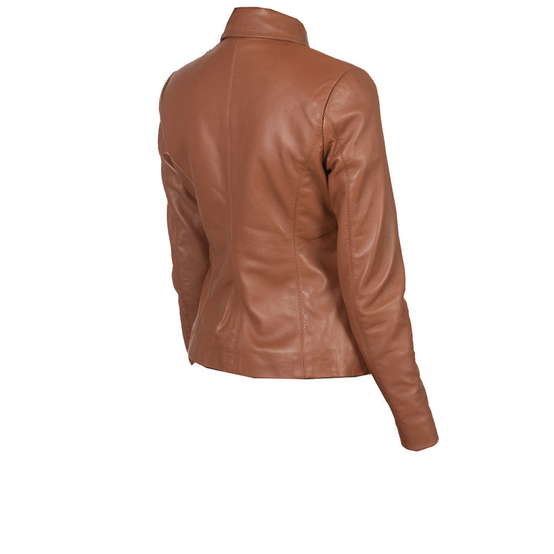 Women's Cafe Racer Leather Jacket | Brown The Stitch Fit