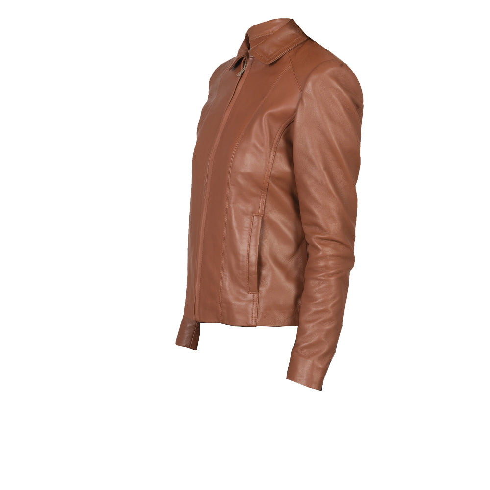Women's Cafe Racer Leather Jacket | Brown The Stitch Fit