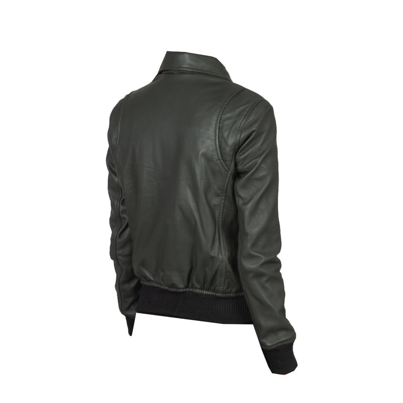 Women's Pure Bomber Leather Jacket | Green The Stitch Fit