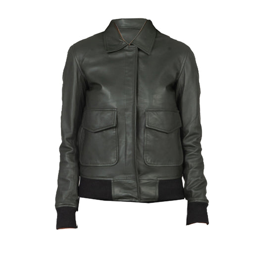 Women's Pure Bomber Leather Jacket | Green