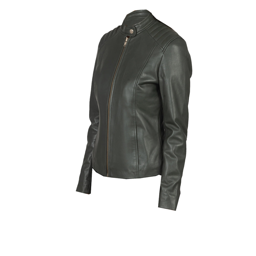 Women's Genuine Leather Jacket | Green The Stitch Fit