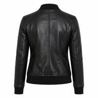 Women's Biker Bomber Leather Jacket | Black The Stitch Fit