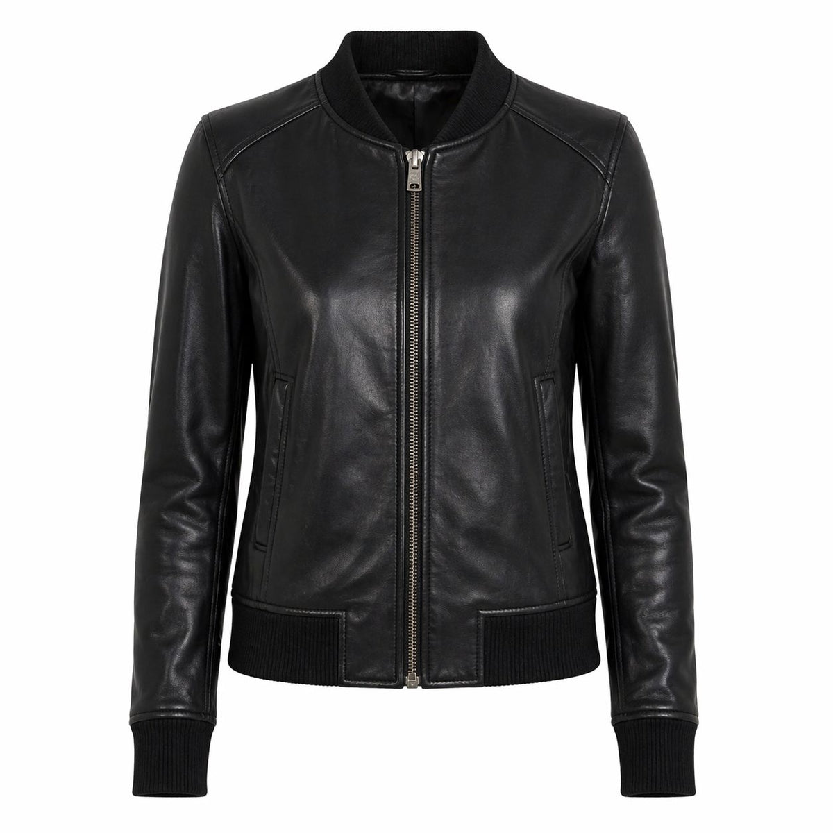 Women's Biker Bomber Leather Jacket | Black The Stitch Fit