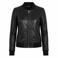 Women's Biker Bomber Leather Jacket | Black The Stitch Fit