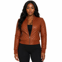 Women's Bomber Zip up Genuine Leather Jacket | Brown The Stitch Fit