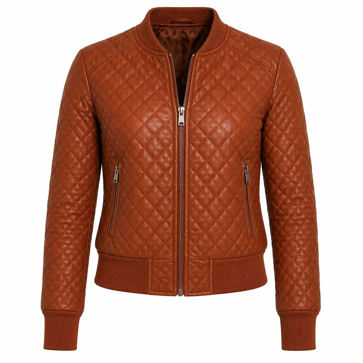 Women's Bomber Zip up Genuine Leather Jacket | Brown The Stitch Fit