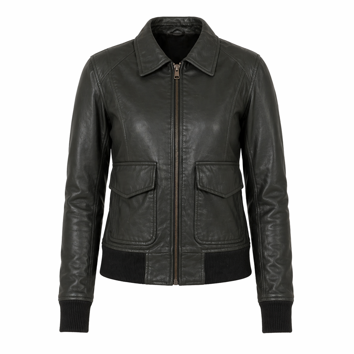 Women's Pure Bomber Leather Jacket | Green