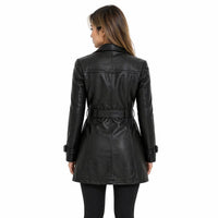 Women's Leather Belted Trench Car Coat | Black The Stitch Fit