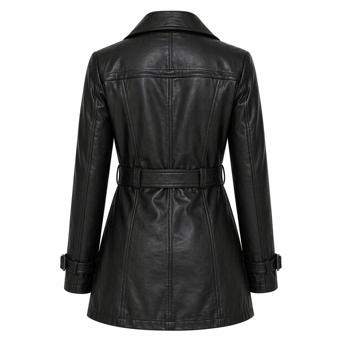 Women's Leather Belted Trench Car Coat | Black The Stitch Fit