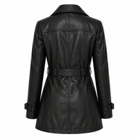 Women's Leather Belted Trench Car Coat | Black The Stitch Fit